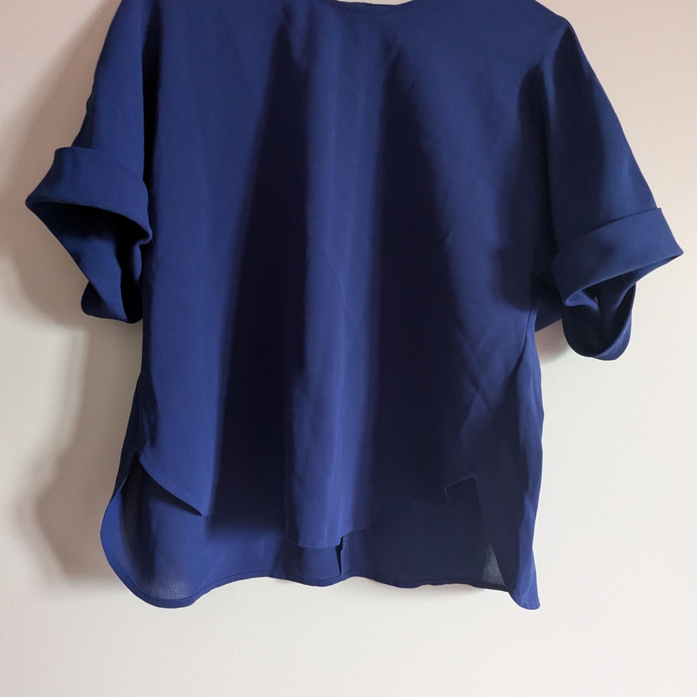 Uniqlo Blue Flutter Sleeve Boxy Blouse